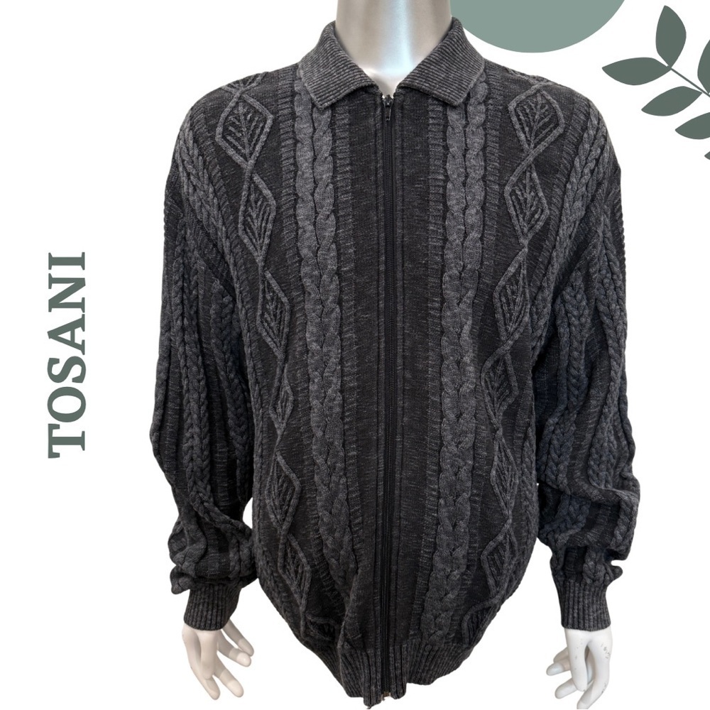 VINTAGE TOSANI CANADA SWEATER – Men’s Large Zipper Front  – Retro Coogi Vibes!